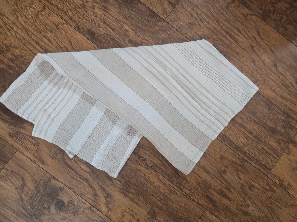 Baby Cotton Gauze Receiving Blanket Beige White Striped Lightweight